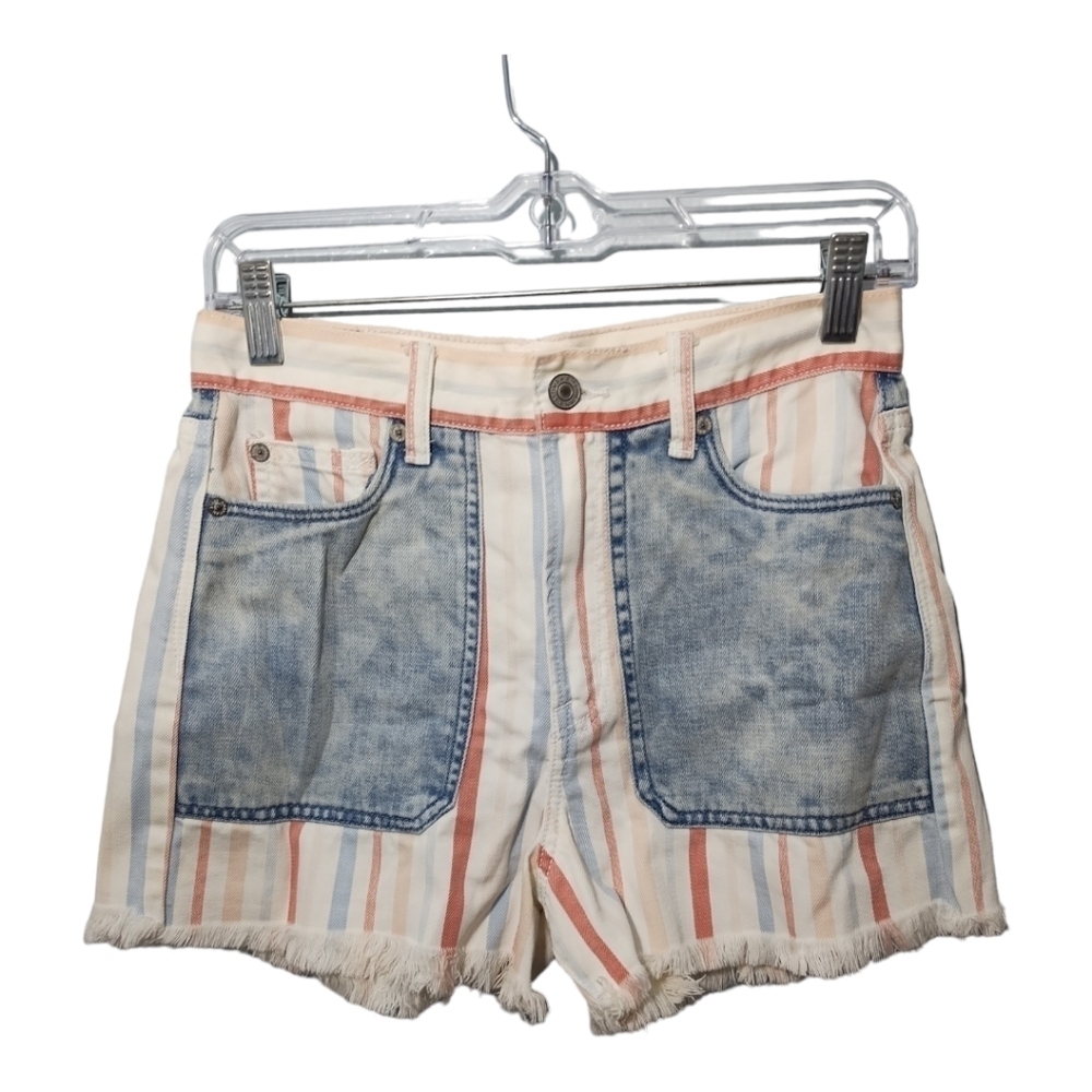American Eagle Mom Short High Rise Raw Hem Festival Bohemian Preppy Shorts Sz 2